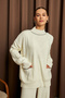 Women's Ecru Turtleneck Pocket Detailed Sweater Pants Knitwear Set - 4
