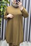 Women's Islamic Clothing Plus Size Corded Fabric Ecrin Double Suit with Pants - 5