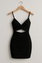 Black Strap Gathered Mini Dress Bodycon Women's Night & Party Dress - 4