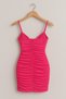 Pink Strappy Shirred Mini Dress Bodycon Women's Night & Party Dress - 6