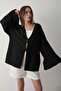 Women's Bat Sleeve Double Tie Kimono 100% Cotton Black - 2