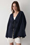 Women's Bat Sleeve Double Tie Kimono 100% Cotton Dark Blue - 2