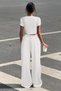 Women's White Crop T-Shirt and High Waist Wide Leg Sweatpants Set Casual Daily Sport Combination - 7