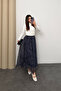Women's Shawl Patterned High Waist Elastic Chiffon Maxi Length Long Skirt Blue - 5