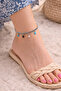 Steel Star Figured Anklet Silver Color Colorful Star Detailed Adjustable Women's Anklet - 8