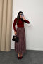 Women's Shawl Patterned High Waist Elastic Chiffon Maxi Length Long Skirt Burgundy - 4