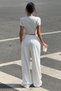 Women's Grey Melange Crop T-Shirt and High Waist Wide Leg Sweatpants Set Casual Daily Sport Combination - 6