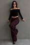 Burgundy Draped Pocket Crepe Fabric Wide Leg Trousers Mg2668 - 7