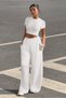 Women's White Crop T-Shirt and High Waist Wide Leg Sweatpants Set Casual Daily Sport Combination - 2