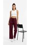 Women's Stone Embroidered High Waist Elastic Waistband Wide Leg Pocketed Burgundy Sweatpants - 2