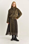 Women's Khaki Mix Plaid Patterned Wrinkle Effect Lined Midi Chiffon Skirt 20090 60283906 - 2