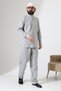 Men's Muslin Hakim Collar Shirt and Pants Two-Piece Set, Modern Hajj Umrah Outfit - Gray (Vşn) - 2