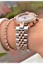 Rose Silver Color Women's Wristwatch 3-Piece Steel Bracelet Set Elegant Gift Set for Special Occasions - 3