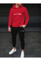 Men's Car Drawing Printed Comfortable Fit Hooded Pocket Top Jogger Elastic Cuff Bottom Tracksuit Set