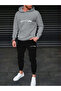 Men's Car Drawing Printed Comfortable Fit Hooded Pocket Top Jogger Elastic Cuff Bottom Tracksuit Set