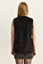 Women's Black Soft Textured Bearded Button Detailed Lined Vest 60282043 - 7