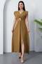 V-Neck Waist Buckled Slit Dress Grs3865 - 5