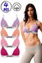 Yohannesclub, Women's Cotton Triangle Bra, 4-Pack, Super Pack, Cotton Fabric