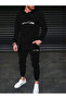 Men's Car Drawing Printed Comfortable Fit Hooded Pocket Top Jogger Elastic Cuff Bottom Tracksuit Set
