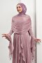 Dusty Rose Flowy Cape Ruffle Evening Dress - 3
