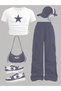 Children's New Star Printed Crop T-Shirt - Wide Leg Pocketed Tracksuit Set - 2