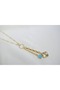 Kol214 Blue Stone and Clover Detail Multi-Chain Gold Necklace - 2