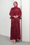 Burgundy Mobile Cape Ruffled Evening Dress - 2
