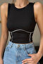 Women's Black Corded Fabric Crop Blouse Nj49 - 2