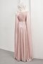 Pudra Beli Pleated Evening Dress with Stone Cape - 5