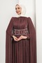 Plum Waist Stone-Embellished Cape Pleated Evening Dress - 2