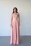Powder Strap Stone Embroidered Long Evening Dress