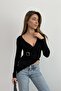 Women's Black Buckle Detailed Asymmetrical Blouse Nj55 - 4