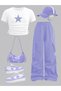 Children's New Star Printed Crop T-Shirt - Wide Leg Pocketed Tracksuit Set - 2