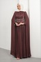 Plum Waist Stone-Embellished Cape Pleated Evening Dress - 3