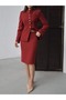 Alice Jeweled Buttoned High Neck Jacket and Midi Skirt Set Burgundy - 5