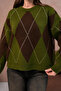 Women's Crew Neck Diamond Pattern Knit Sweater 8490Sw - 2