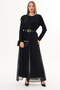 Women's Black Elastic Waist Full Lycra Tulle Detail Oversized Loose Pants Jumpsuit Dress