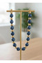 Wooden Bead Necklace Blue Gold Detailed Special Design Bijouterie Women's Necklace - 3