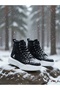 Men's Casual Black and White Classic Boots Lace-Up High-Top Faux Leather Water Resistant Comfortable Winter Shoes - 2