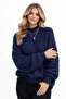 Navy Blue Crew Neck Oversize Women's Knitwear Sweater