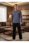 Men's New Season Smoked Crew Neck Long Sleeve Special Design 100% Cotton Pajama Set - 7