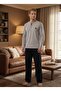 Men's New Season Gray Crew Neck Long Sleeve Special Design 100% Cotton Pajama Set - 4