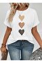 Unisex White 3-Piece Heart Printed Crew Neck T-Shirt
