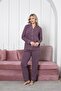 Women's Cotton Purple Polka Dot Shirt Collar Buttoned through Piped High Quality Pajama Set - 3