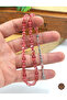 Powder Pink Barley Cut Small Size Silver Tassel Fire Amber Prayer Beads 201024963 - 2