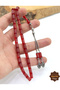 Red Cut Silver Inlaid and Tassel Fire Amber Prayer Beads 201024950 - 2