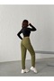Khaki High Waist Linen Mom Pants - 3
