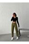 Khaki High Waist Linen Mom Pants