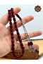 Burgundy Capsule Cut Silver Moon Star Tassel Crimped Amber Prayer Beads 201024956 - 2
