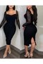 Women's Long Sleeve Lace Ruched Detail Slit Midi Sandy Dress - 4